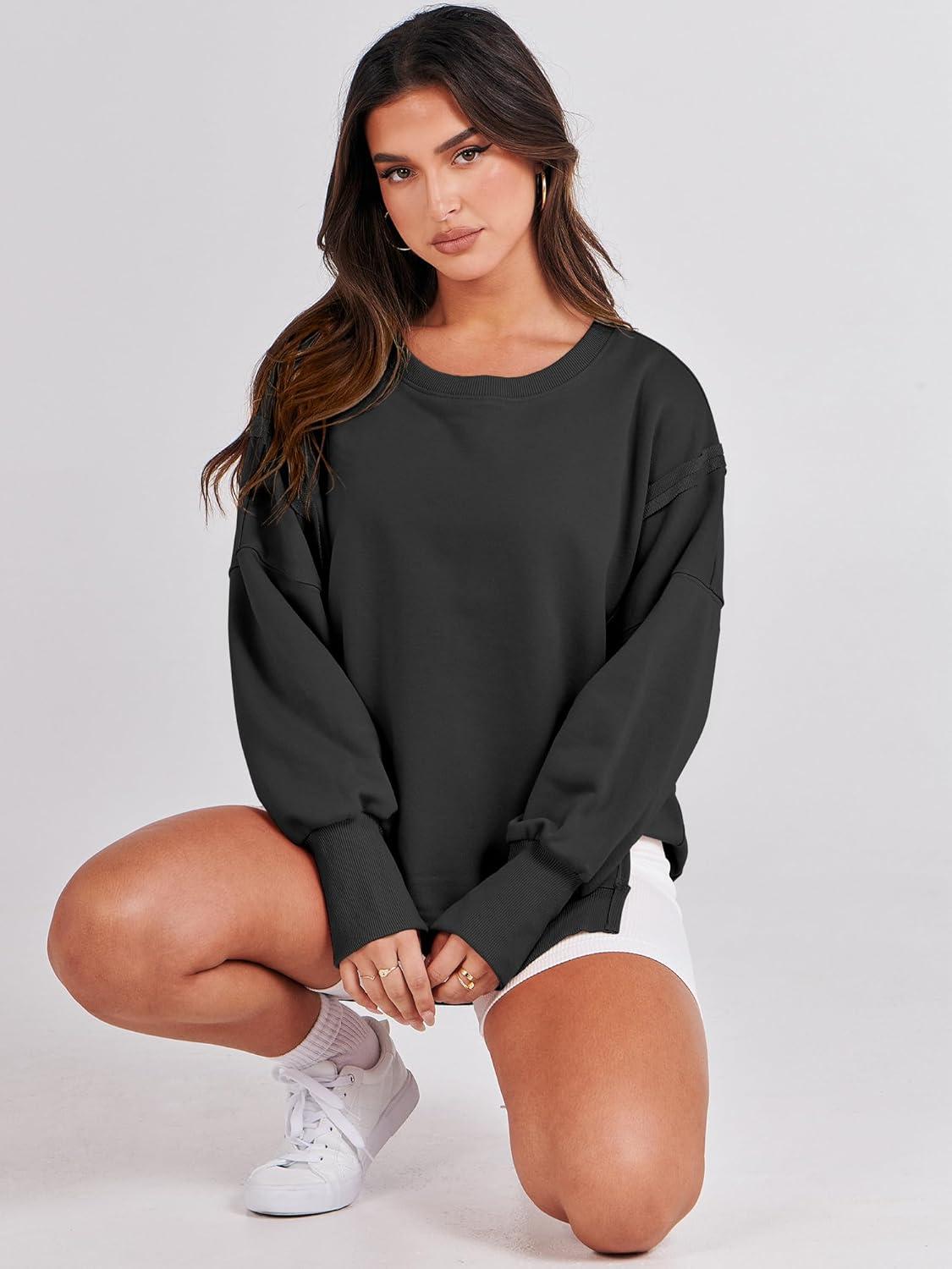 imageANRABESS Womens Oversized Sweatshirts Crew Neck Long Sleeve Shirts Casual Loose Slit 2025 Fall Outfits Y2K Teen Girls ClothesBlack