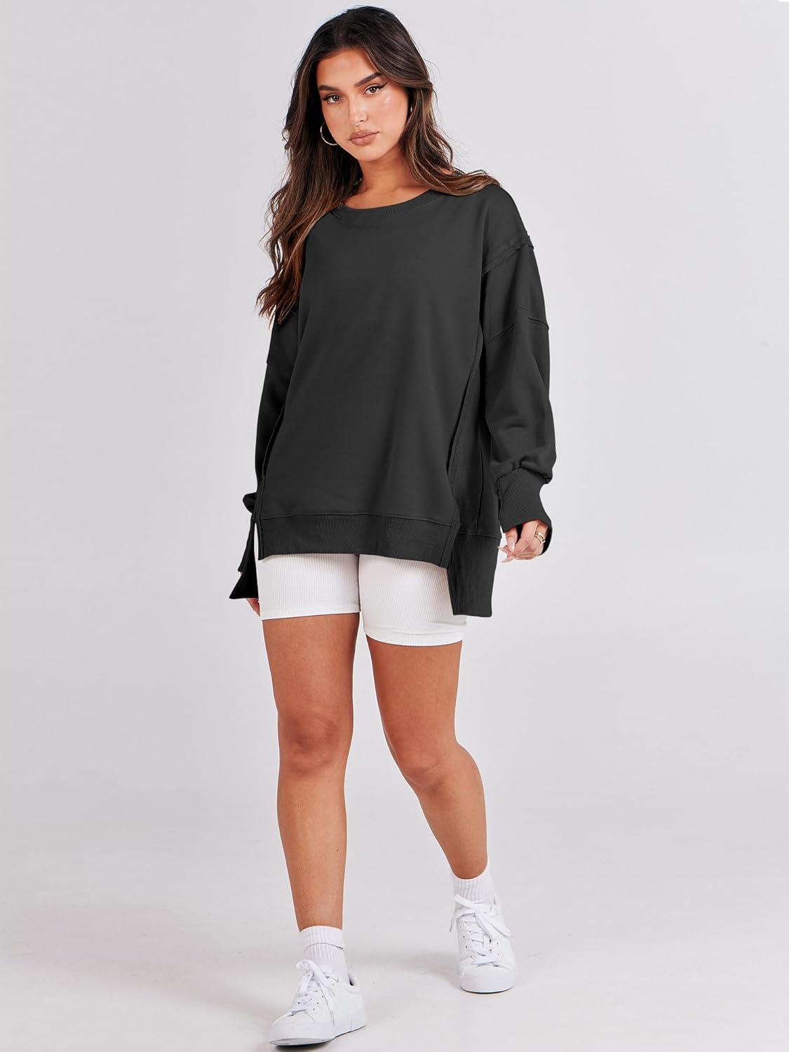 imageANRABESS Womens Oversized Sweatshirts Crew Neck Long Sleeve Shirts Casual Loose Slit 2025 Fall Outfits Y2K Teen Girls ClothesBlack
