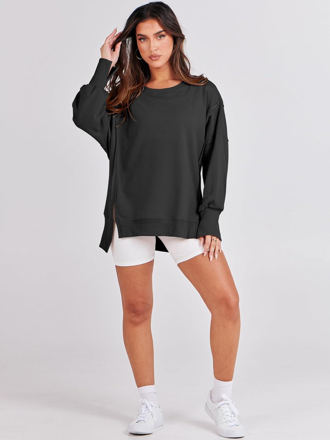imageANRABESS Womens Oversized Sweatshirts Crew Neck Long Sleeve Shirts Casual Loose Slit 2025 Fall Outfits Y2K Teen Girls ClothesBlack