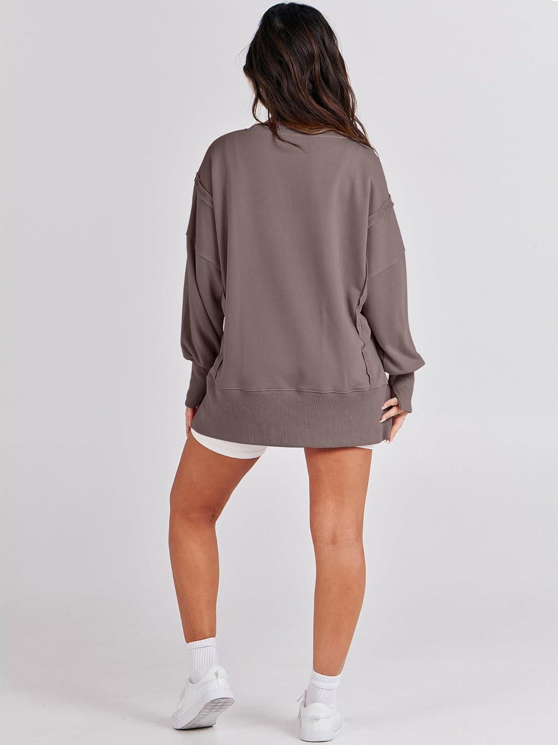 imageANRABESS Womens Oversized Sweatshirts Crew Neck Long Sleeve Shirts Casual Loose Slit 2025 Fall Outfits Y2K Teen Girls ClothesBrown