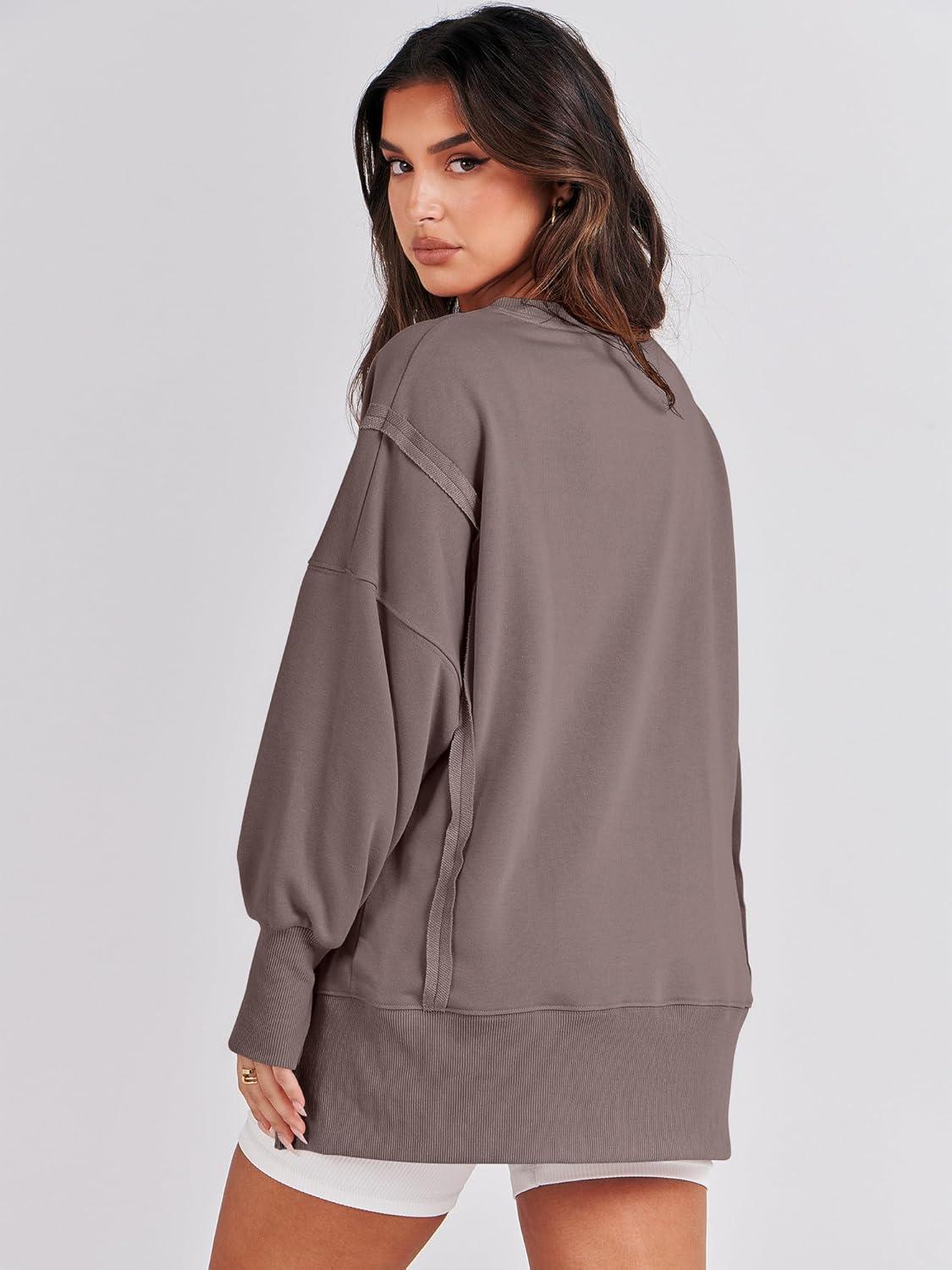 imageANRABESS Womens Oversized Sweatshirts Crew Neck Long Sleeve Shirts Casual Loose Slit 2025 Fall Outfits Y2K Teen Girls ClothesBrown