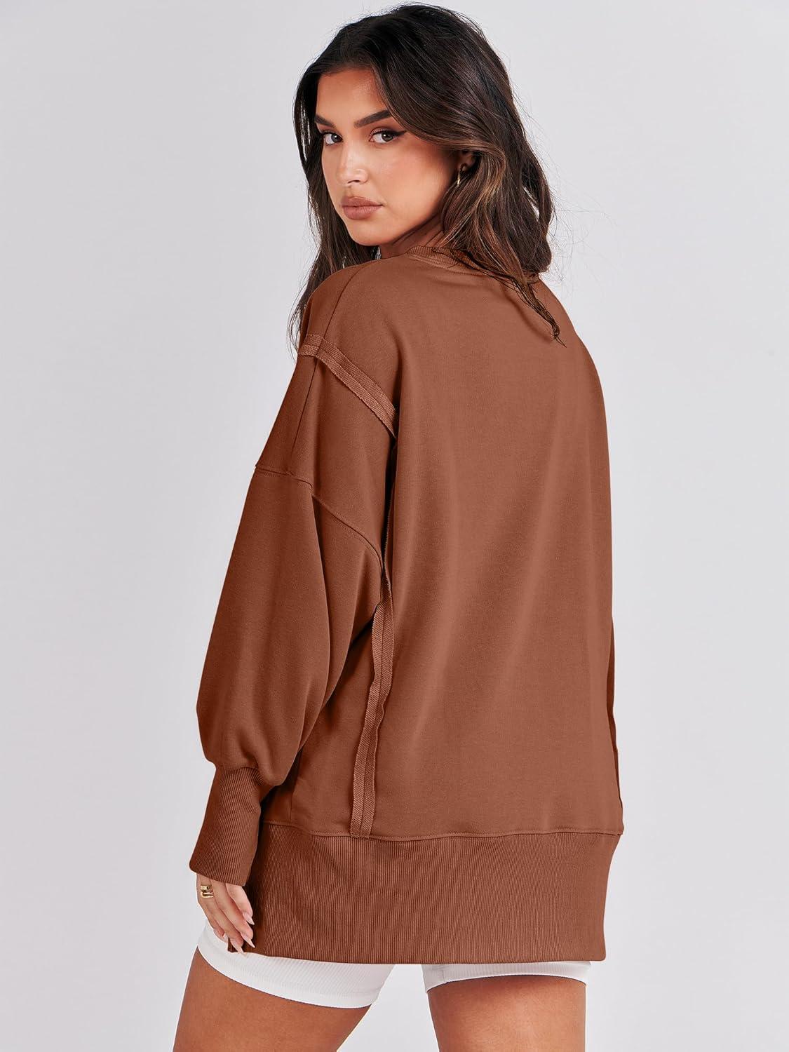 imageANRABESS Womens Oversized Sweatshirts Crew Neck Long Sleeve Shirts Casual Loose Slit 2025 Fall Outfits Y2K Teen Girls ClothesCaramel