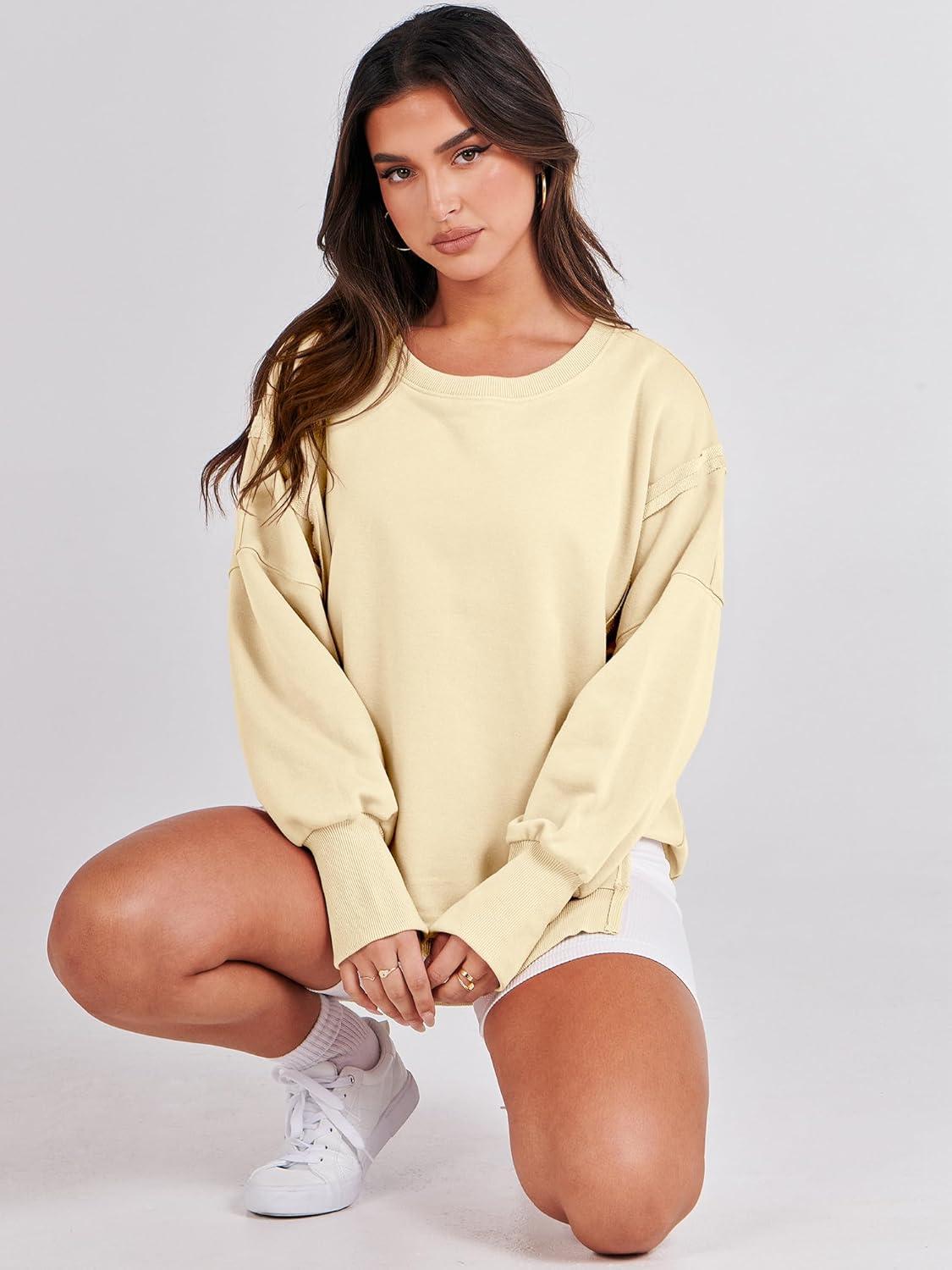 imageANRABESS Womens Oversized Sweatshirts Crew Neck Long Sleeve Shirts Casual Loose Slit 2025 Fall Outfits Y2K Teen Girls ClothesCream Yellow
