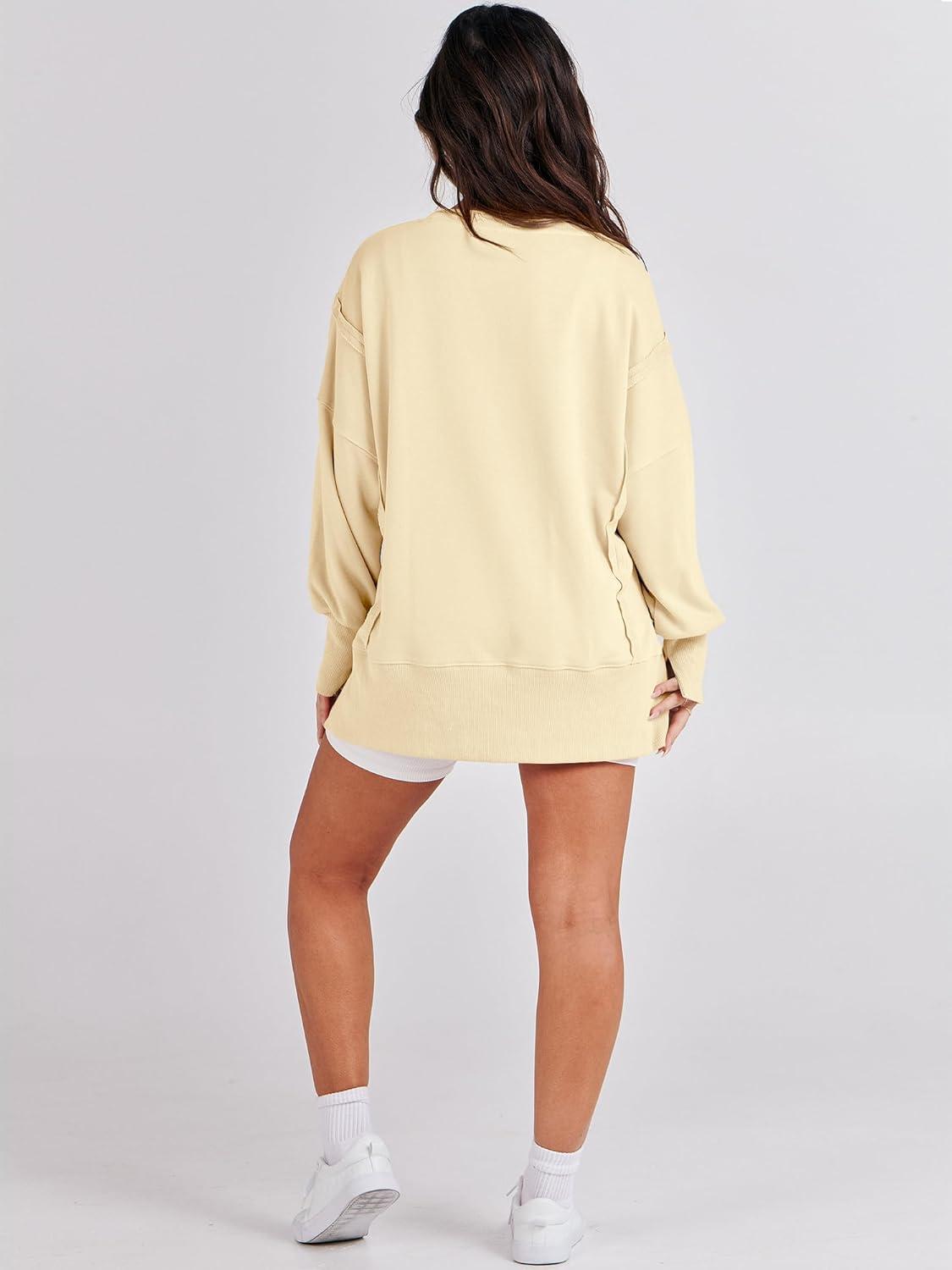 imageANRABESS Womens Oversized Sweatshirts Crew Neck Long Sleeve Shirts Casual Loose Slit 2025 Fall Outfits Y2K Teen Girls ClothesCream Yellow