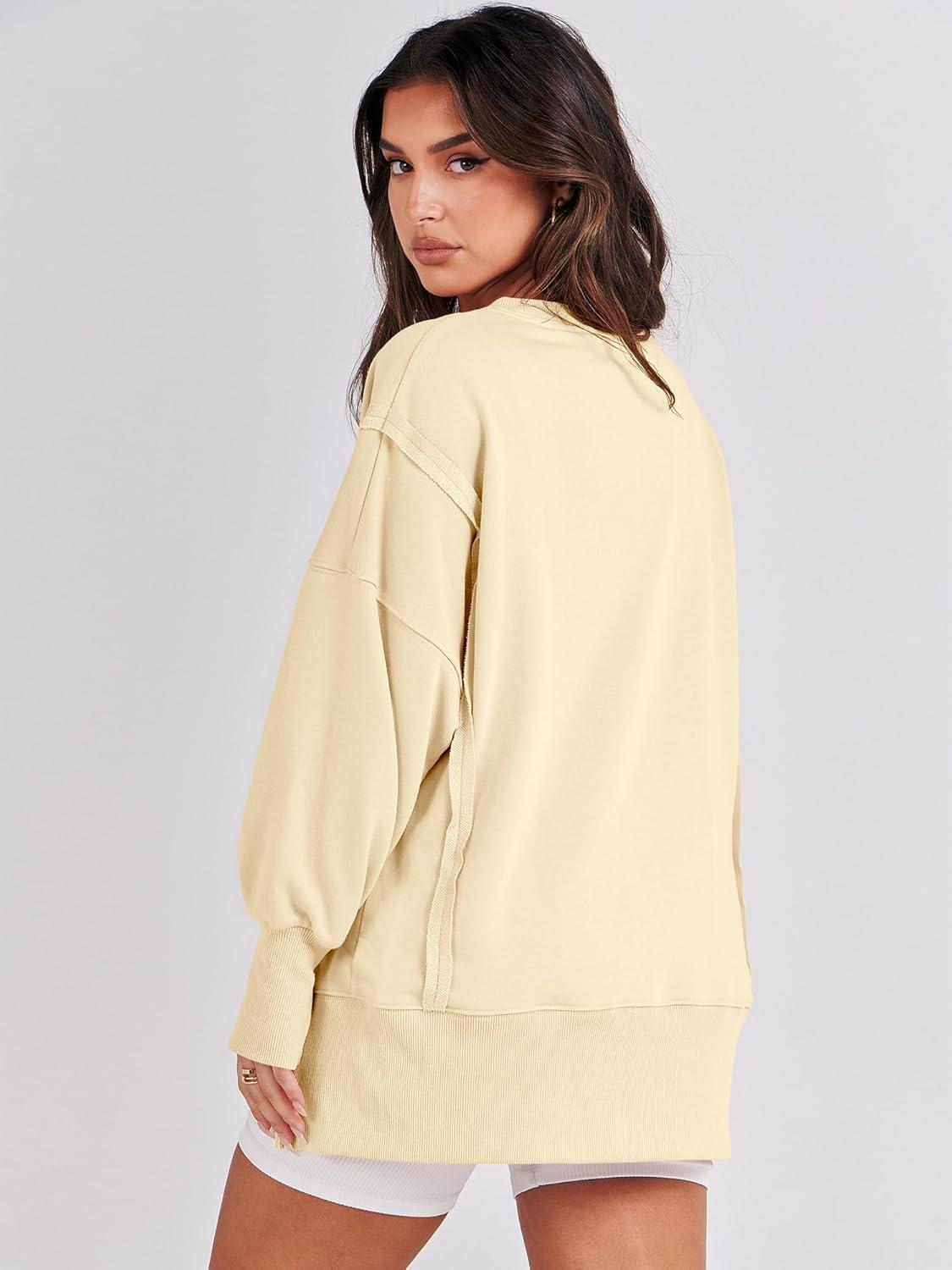 imageANRABESS Womens Oversized Sweatshirts Crew Neck Long Sleeve Shirts Casual Loose Slit 2025 Fall Outfits Y2K Teen Girls ClothesCream Yellow