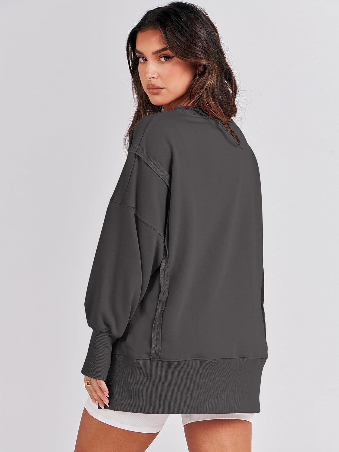 imageANRABESS Womens Oversized Sweatshirts Crew Neck Long Sleeve Shirts Casual Loose Slit 2025 Fall Outfits Y2K Teen Girls ClothesDeep Gray