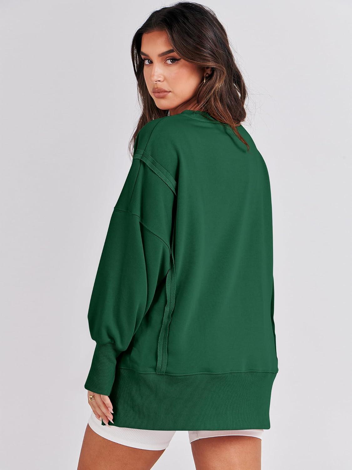 imageANRABESS Womens Oversized Sweatshirts Crew Neck Long Sleeve Shirts Casual Loose Slit 2025 Fall Outfits Y2K Teen Girls ClothesDeep Green