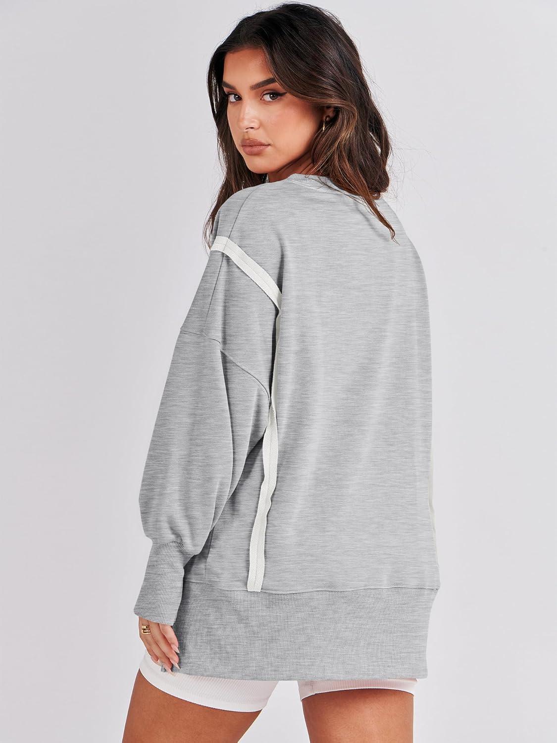 imageANRABESS Womens Oversized Sweatshirts Crew Neck Long Sleeve Shirts Casual Loose Slit 2025 Fall Outfits Y2K Teen Girls ClothesGray