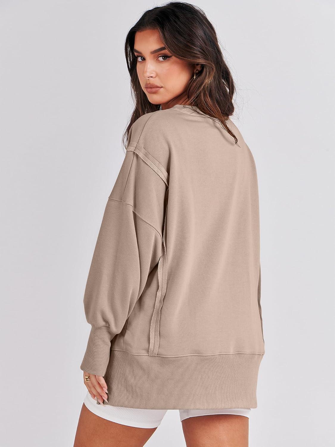 imageANRABESS Womens Oversized Sweatshirts Crew Neck Long Sleeve Shirts Casual Loose Slit 2025 Fall Outfits Y2K Teen Girls ClothesKhaki