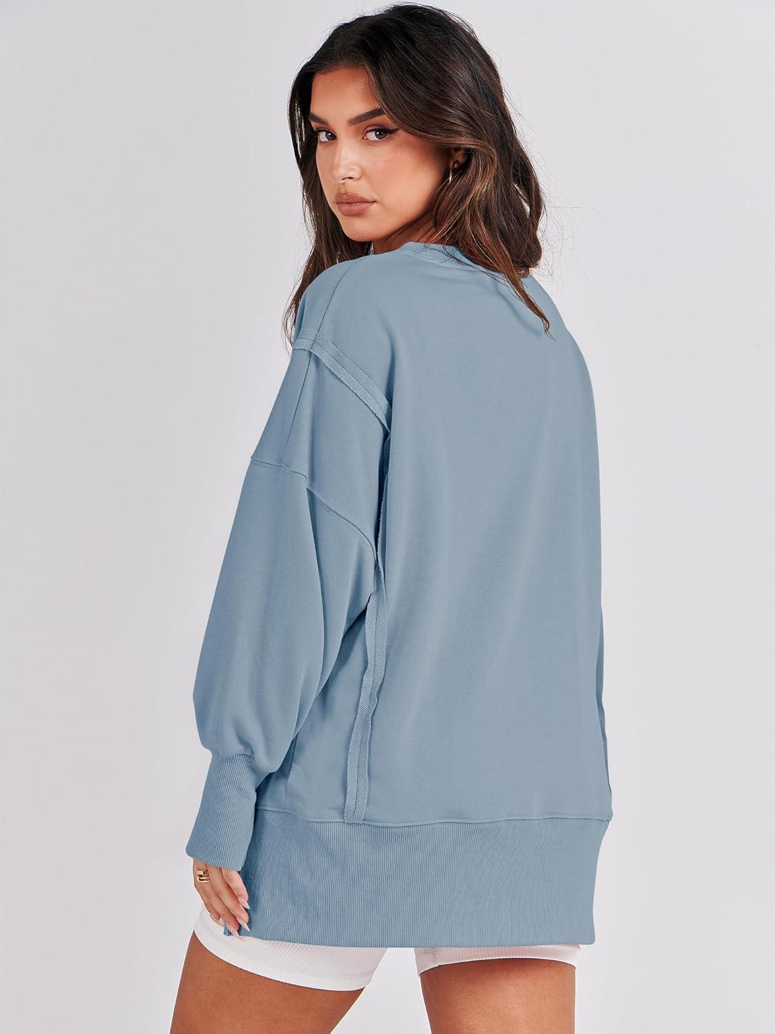 imageANRABESS Womens Oversized Sweatshirts Crew Neck Long Sleeve Shirts Casual Loose Slit 2025 Fall Outfits Y2K Teen Girls ClothesLight Blue