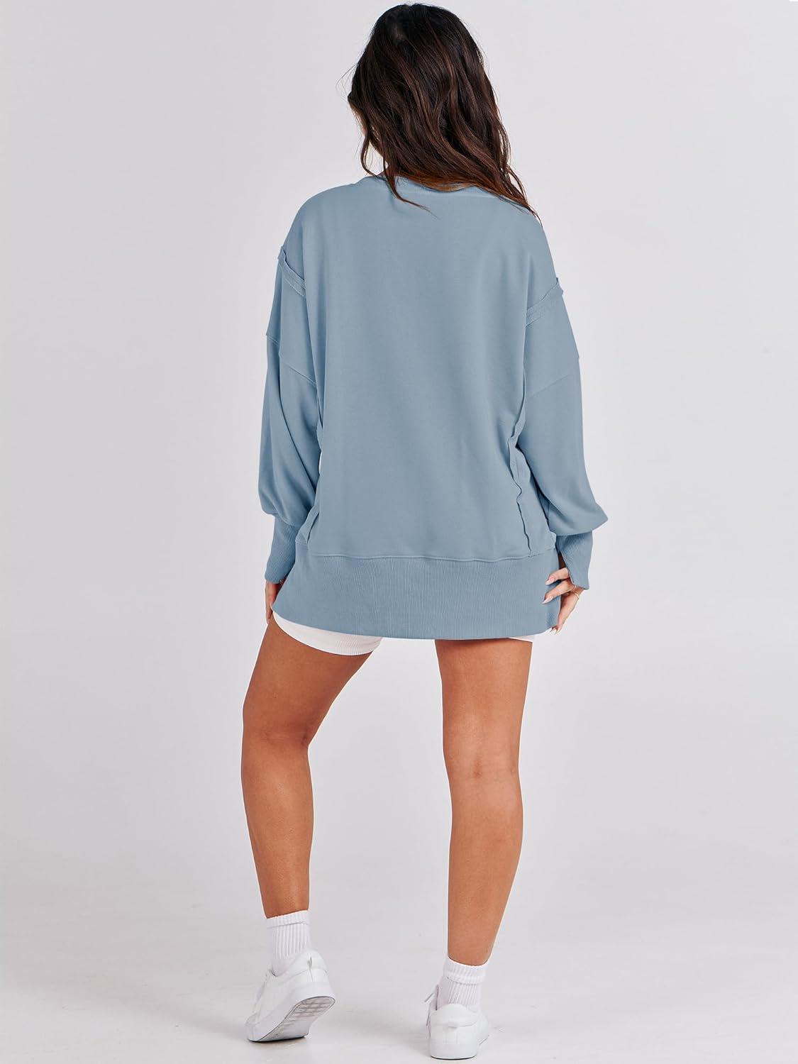 imageANRABESS Womens Oversized Sweatshirts Crew Neck Long Sleeve Shirts Casual Loose Slit 2025 Fall Outfits Y2K Teen Girls ClothesLight Blue