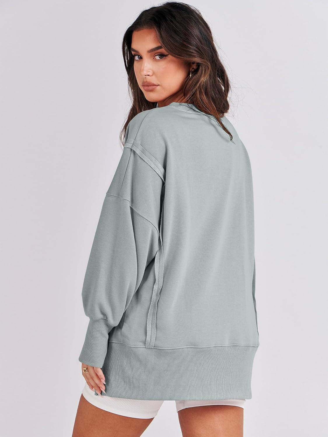 imageANRABESS Womens Oversized Sweatshirts Crew Neck Long Sleeve Shirts Casual Loose Slit 2025 Fall Outfits Y2K Teen Girls ClothesLight Green