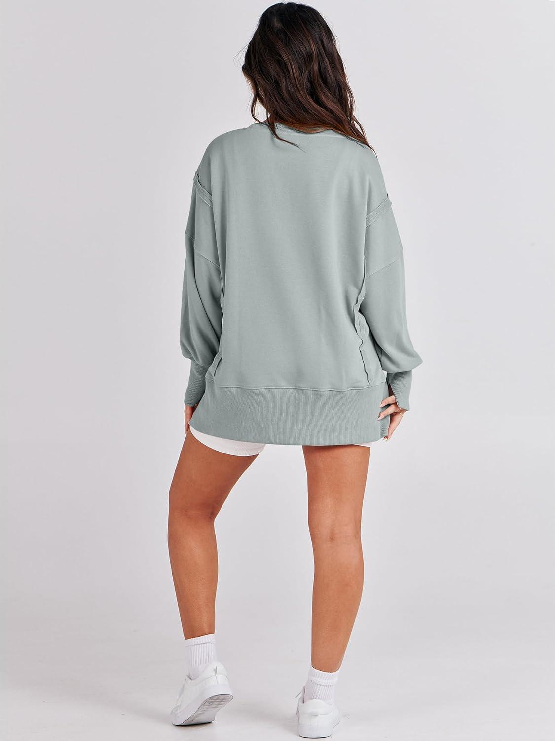 imageANRABESS Womens Oversized Sweatshirts Crew Neck Long Sleeve Shirts Casual Loose Slit 2025 Fall Outfits Y2K Teen Girls ClothesLight Green