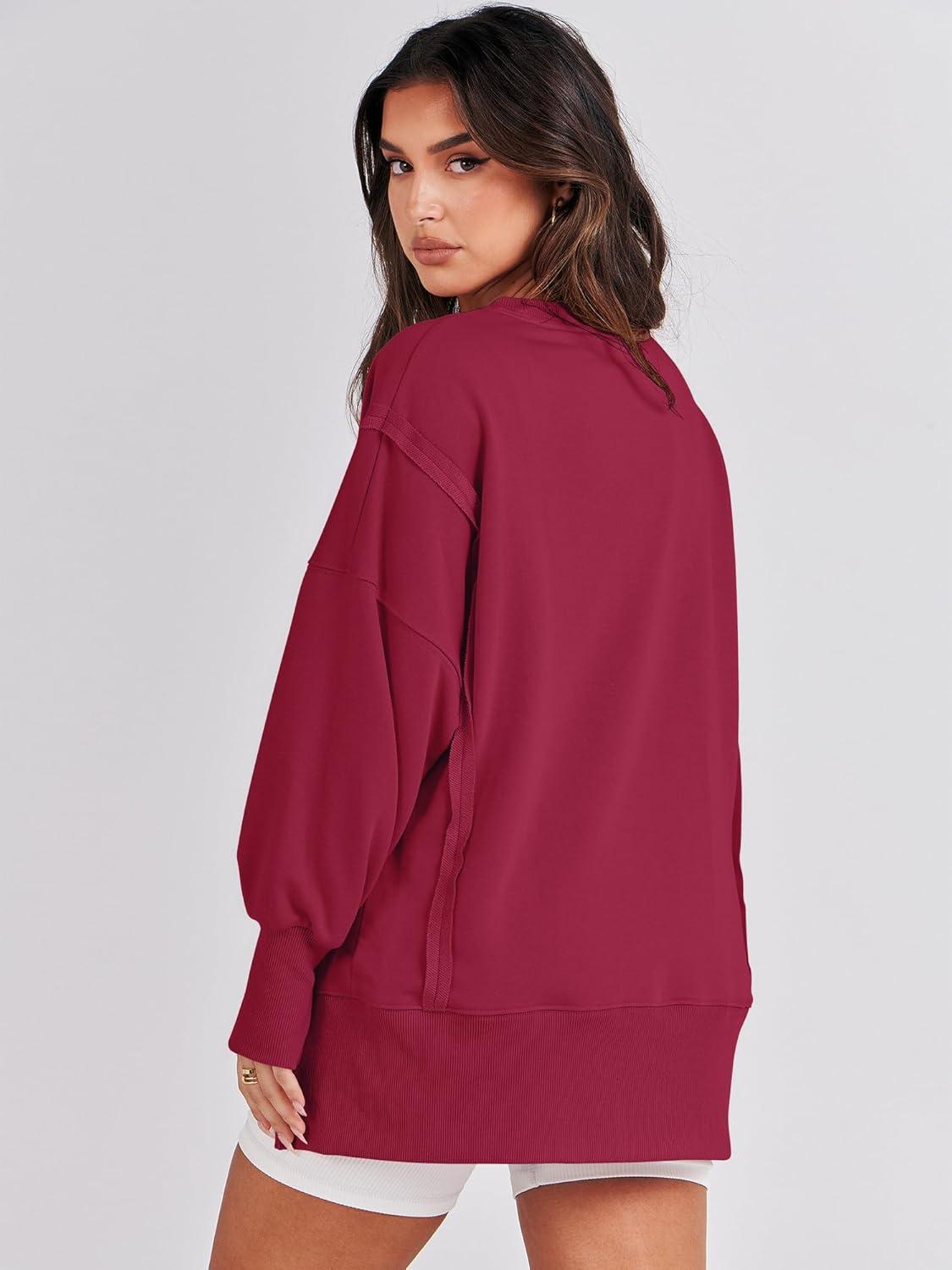 imageANRABESS Womens Oversized Sweatshirts Crew Neck Long Sleeve Shirts Casual Loose Slit 2025 Fall Outfits Y2K Teen Girls ClothesRed