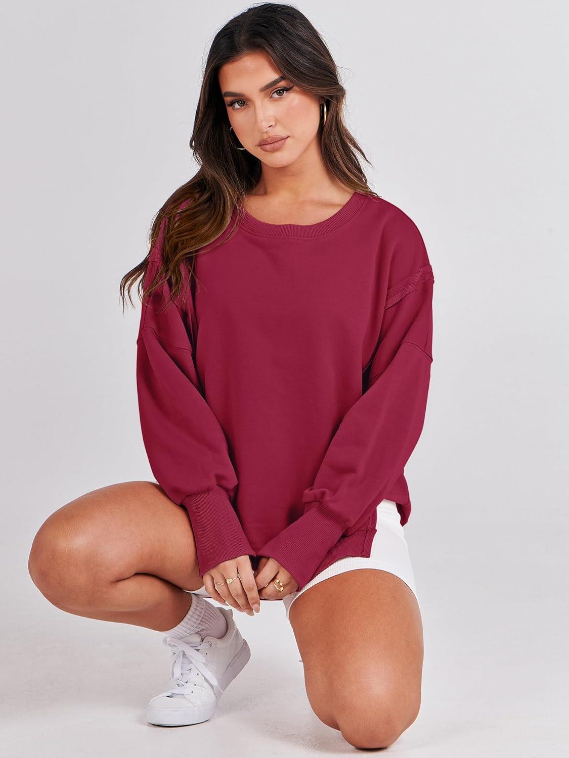 imageANRABESS Womens Oversized Sweatshirts Crew Neck Long Sleeve Shirts Casual Loose Slit 2025 Fall Outfits Y2K Teen Girls ClothesRed