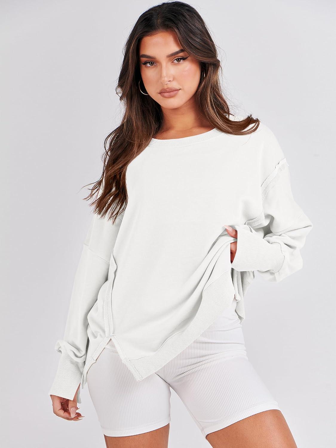 imageANRABESS Womens Oversized Sweatshirts Crew Neck Long Sleeve Shirts Casual Loose Slit 2025 Fall Outfits Y2K Teen Girls ClothesWhite
