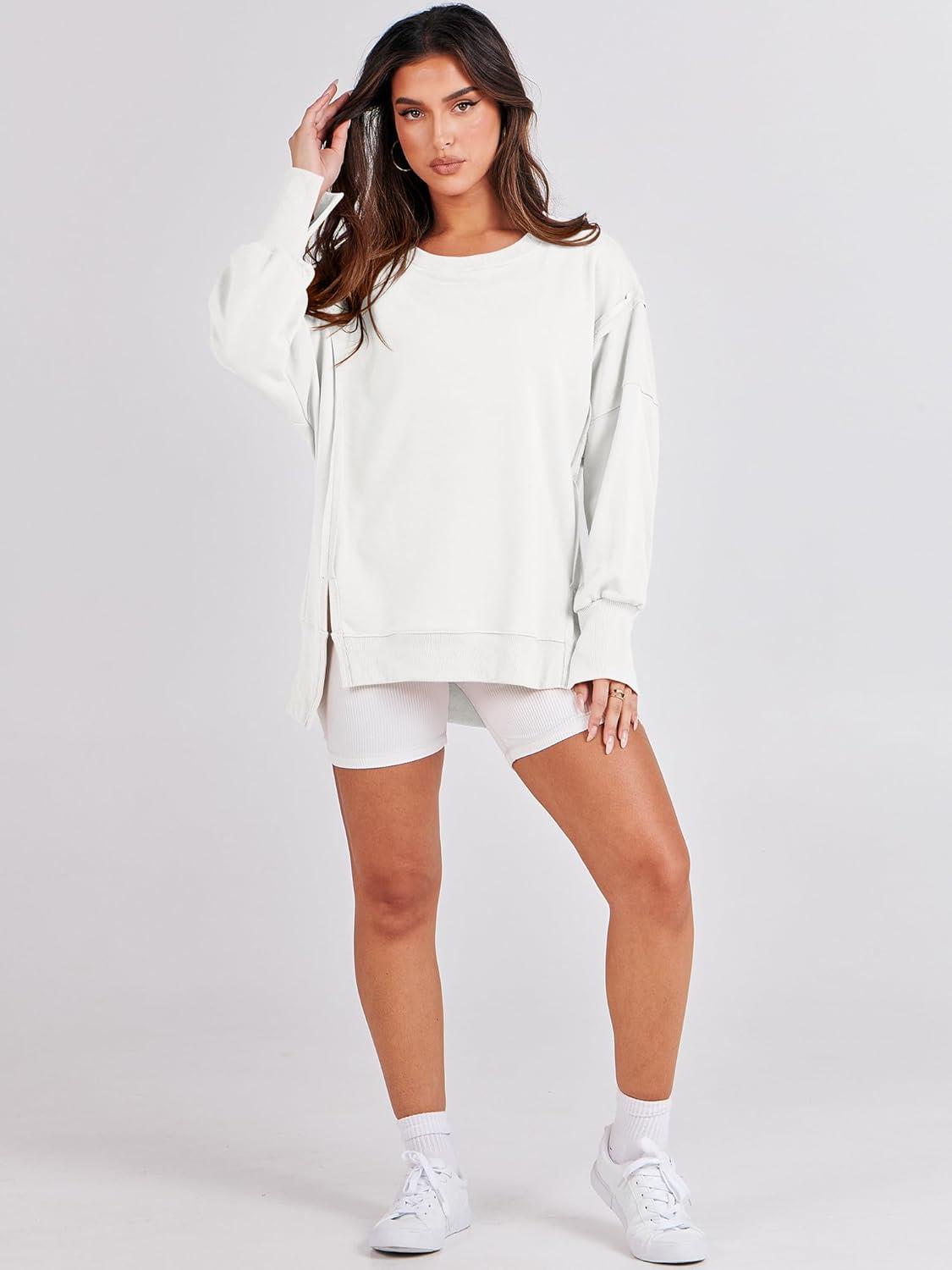 imageANRABESS Womens Oversized Sweatshirts Crew Neck Long Sleeve Shirts Casual Loose Slit 2025 Fall Outfits Y2K Teen Girls ClothesWhite