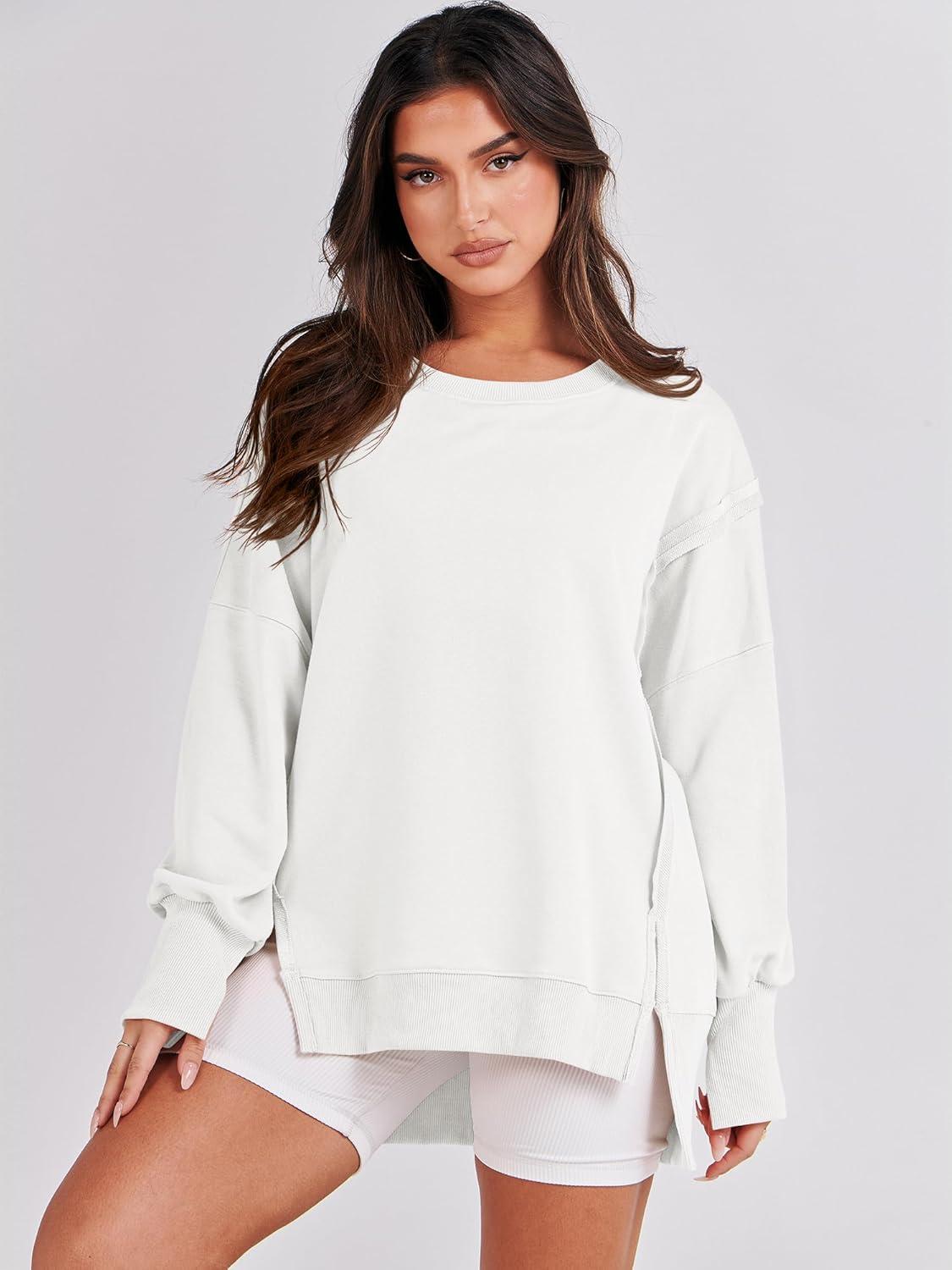 imageANRABESS Womens Oversized Sweatshirts Crew Neck Long Sleeve Shirts Casual Loose Slit 2025 Fall Outfits Y2K Teen Girls ClothesWhite