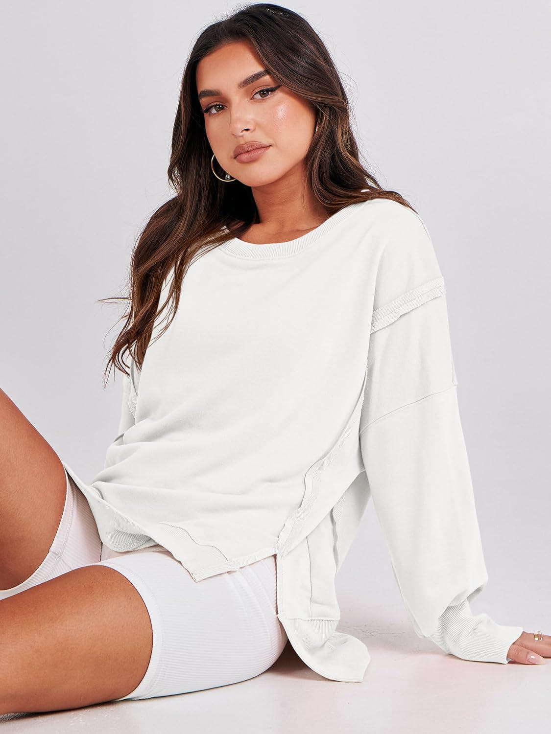 imageANRABESS Womens Oversized Sweatshirts Crew Neck Long Sleeve Shirts Casual Loose Slit 2025 Fall Outfits Y2K Teen Girls ClothesWhite