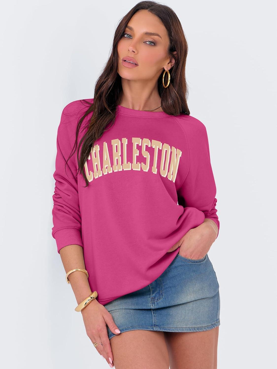 imageANRABESS Womens Oversized Sweatshirts Crewneck Long Sleeve Pullover Hoodies Graphic Cute Teen Girls Clothes 2025 Fall OutfitsHot Pink Charleston