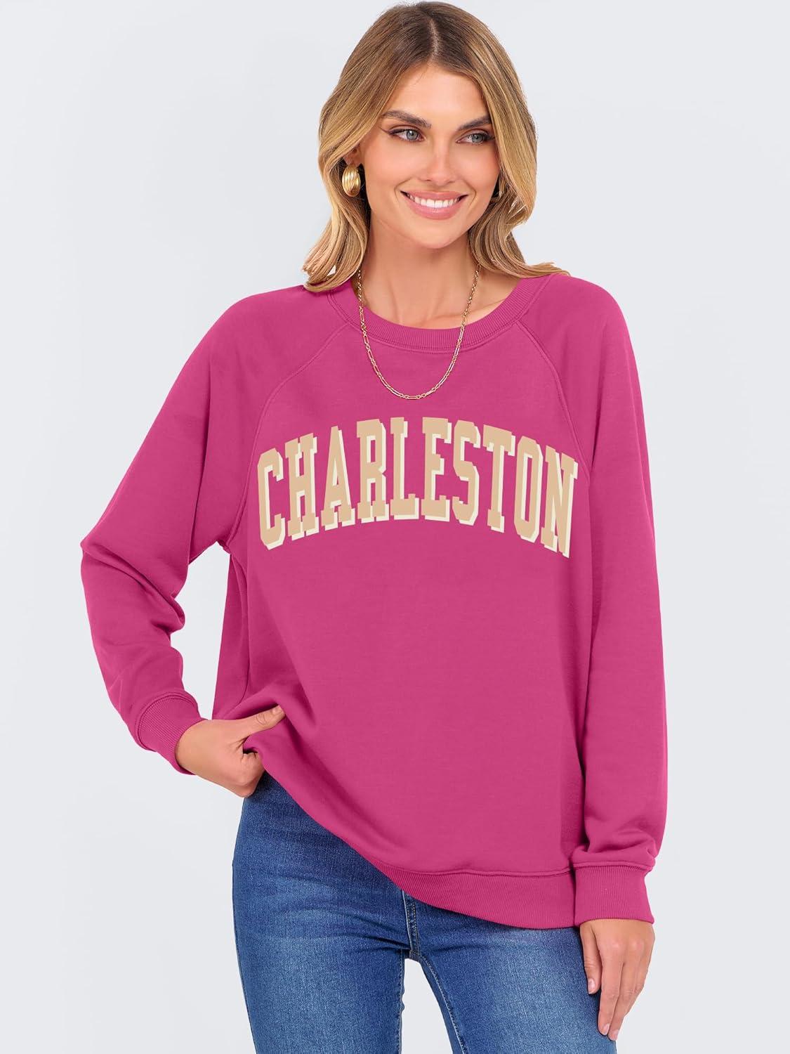 imageANRABESS Womens Oversized Sweatshirts Crewneck Long Sleeve Pullover Hoodies Graphic Cute Teen Girls Clothes 2025 Fall OutfitsHot Pink Charleston