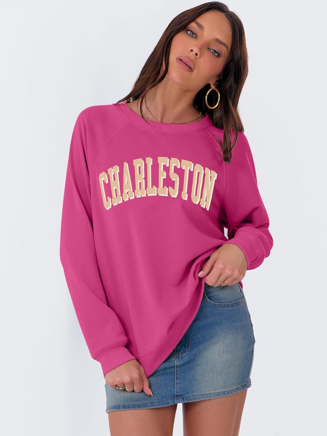 imageANRABESS Womens Oversized Sweatshirts Crewneck Long Sleeve Pullover Hoodies Graphic Cute Teen Girls Clothes 2025 Fall OutfitsHot Pink Charleston