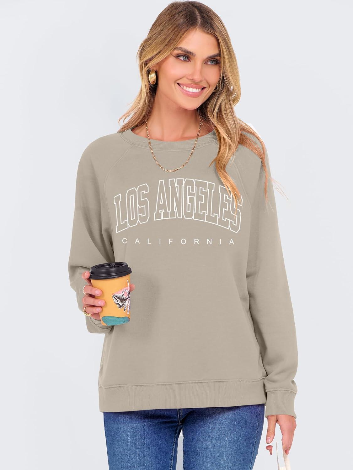 imageANRABESS Womens Oversized Sweatshirts Crewneck Long Sleeve Pullover Hoodies Graphic Cute Teen Girls Clothes 2025 Fall OutfitsLight Khaki Los Angeles