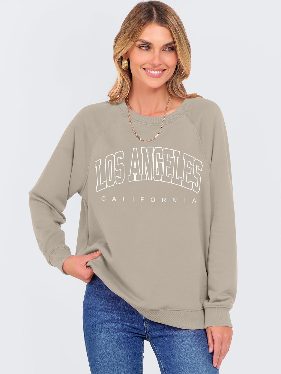 imageANRABESS Womens Oversized Sweatshirts Crewneck Long Sleeve Pullover Hoodies Graphic Cute Teen Girls Clothes 2025 Fall OutfitsLight Khaki Los Angeles