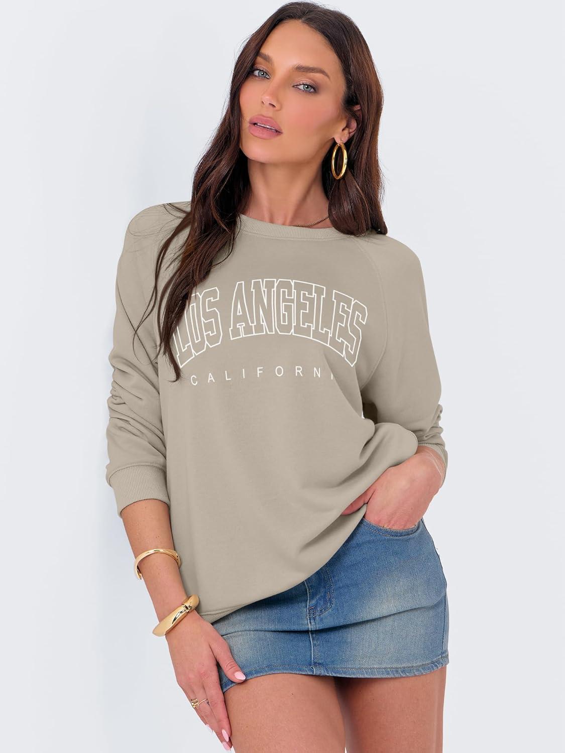 imageANRABESS Womens Oversized Sweatshirts Crewneck Long Sleeve Pullover Hoodies Graphic Cute Teen Girls Clothes 2025 Fall OutfitsLight Khaki Los Angeles