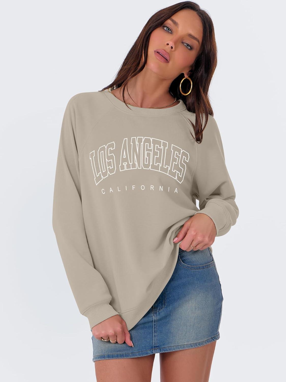imageANRABESS Womens Oversized Sweatshirts Crewneck Long Sleeve Pullover Hoodies Graphic Cute Teen Girls Clothes 2025 Fall OutfitsLight Khaki Los Angeles