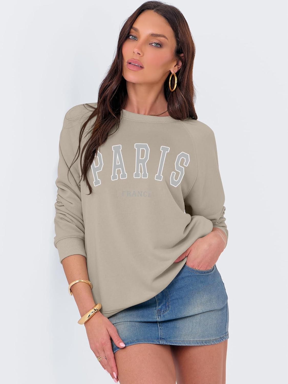 imageANRABESS Womens Oversized Sweatshirts Crewneck Long Sleeve Pullover Hoodies Graphic Cute Teen Girls Clothes 2025 Fall OutfitsLight Khaki Paris