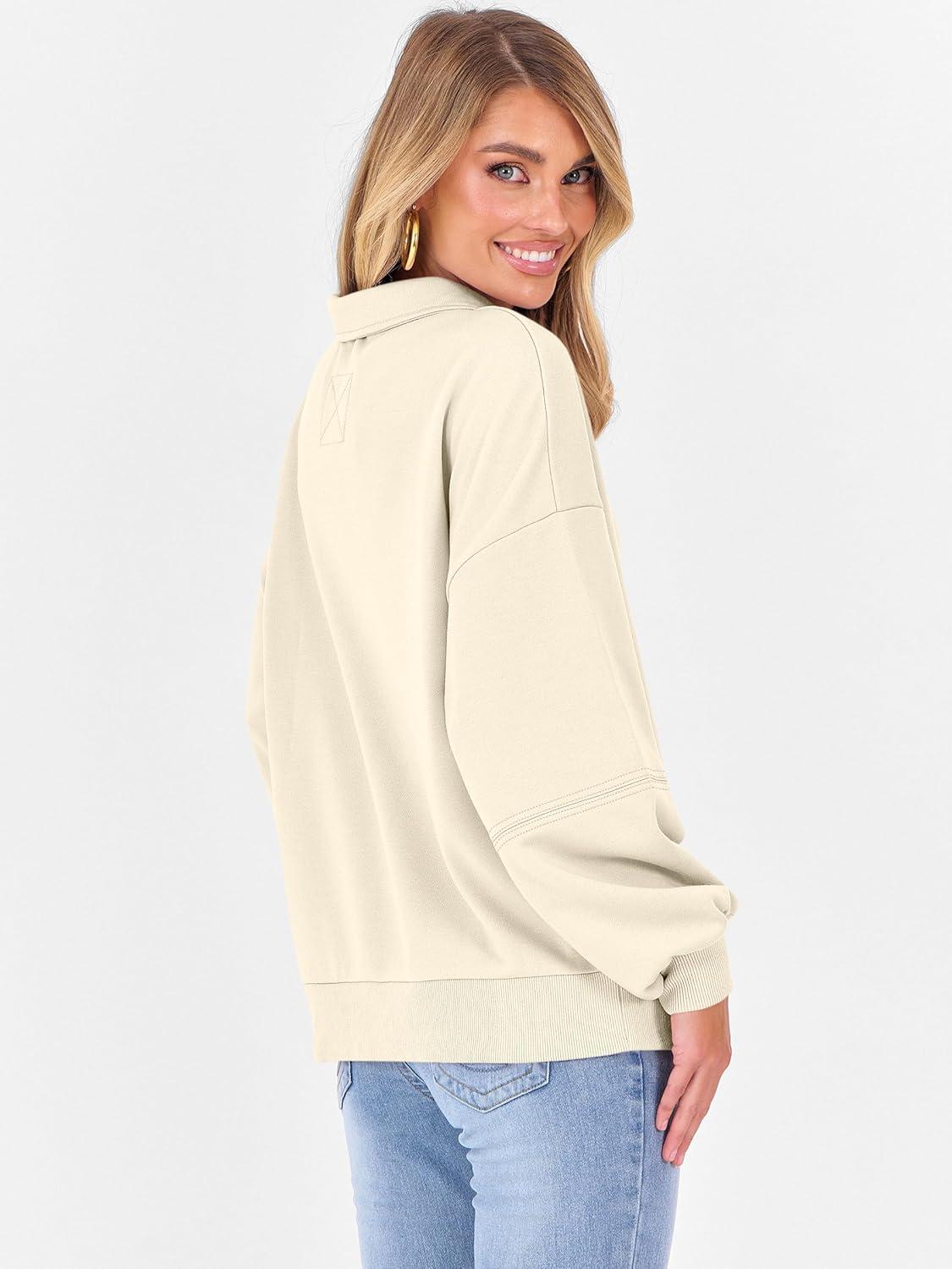 imageANRABESS Womens Oversized Sweatshirts Quarter Zip Long Sleeve Comfy Casual Boxy Pullover Tops 2025 Fall Trendy Y2K OutfitsAlmond