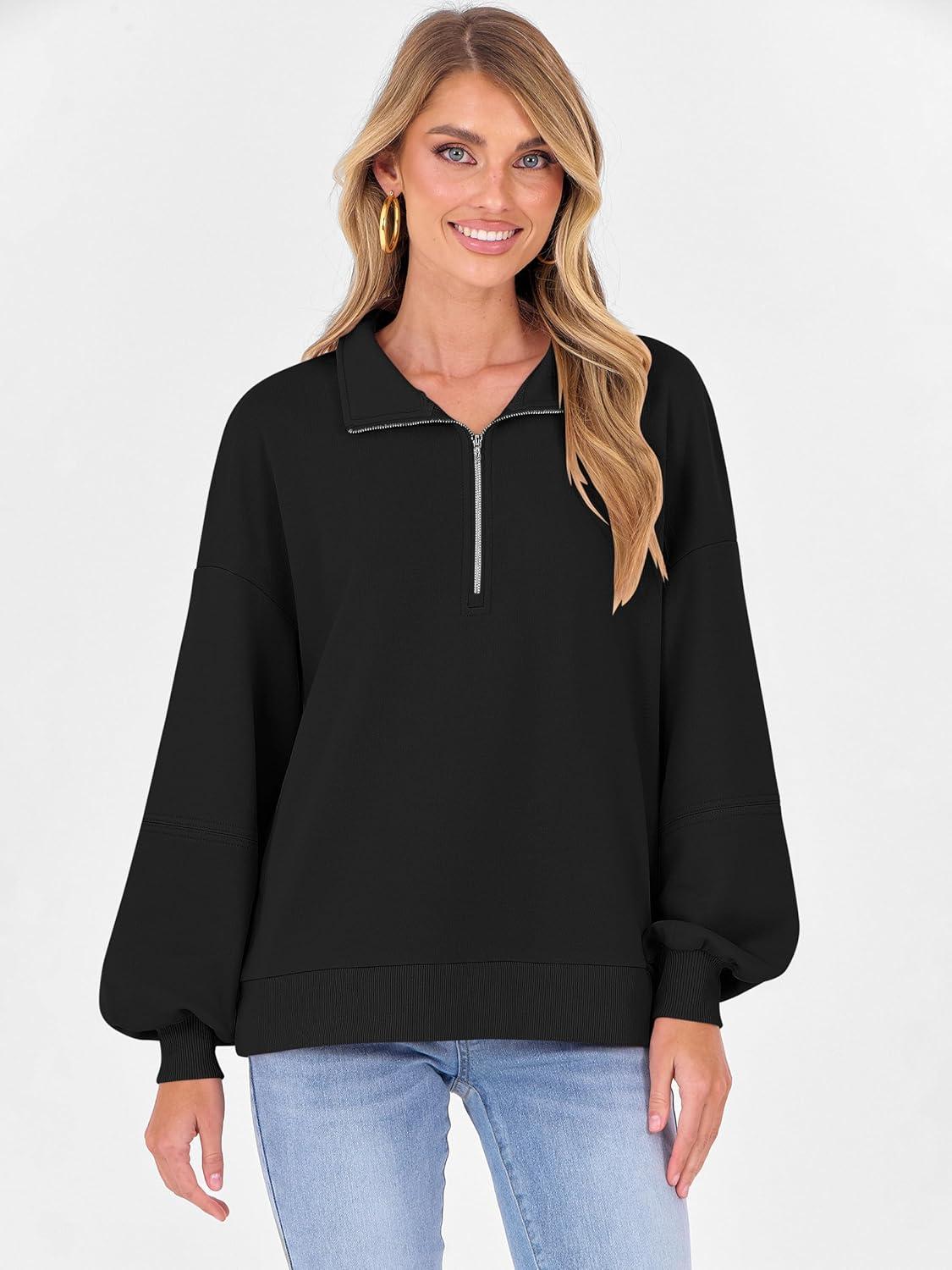 imageANRABESS Womens Oversized Sweatshirts Quarter Zip Long Sleeve Comfy Casual Boxy Pullover Tops 2025 Fall Trendy Y2K OutfitsBlack