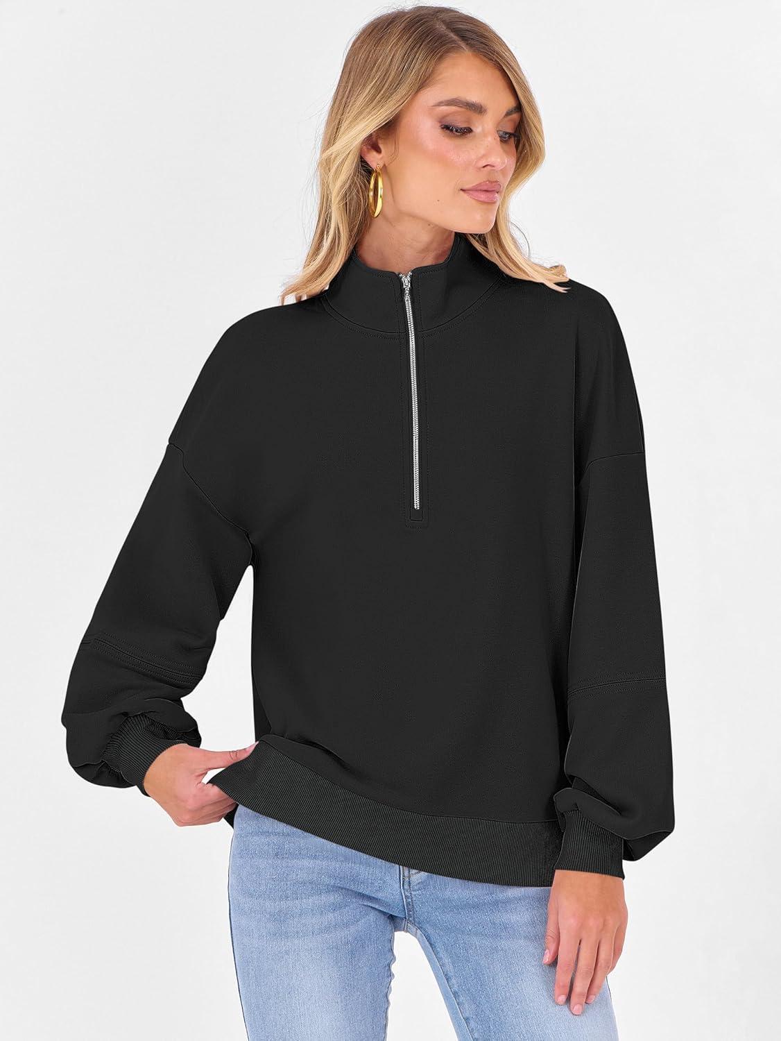 imageANRABESS Womens Oversized Sweatshirts Quarter Zip Long Sleeve Comfy Casual Boxy Pullover Tops 2025 Fall Trendy Y2K OutfitsBlack
