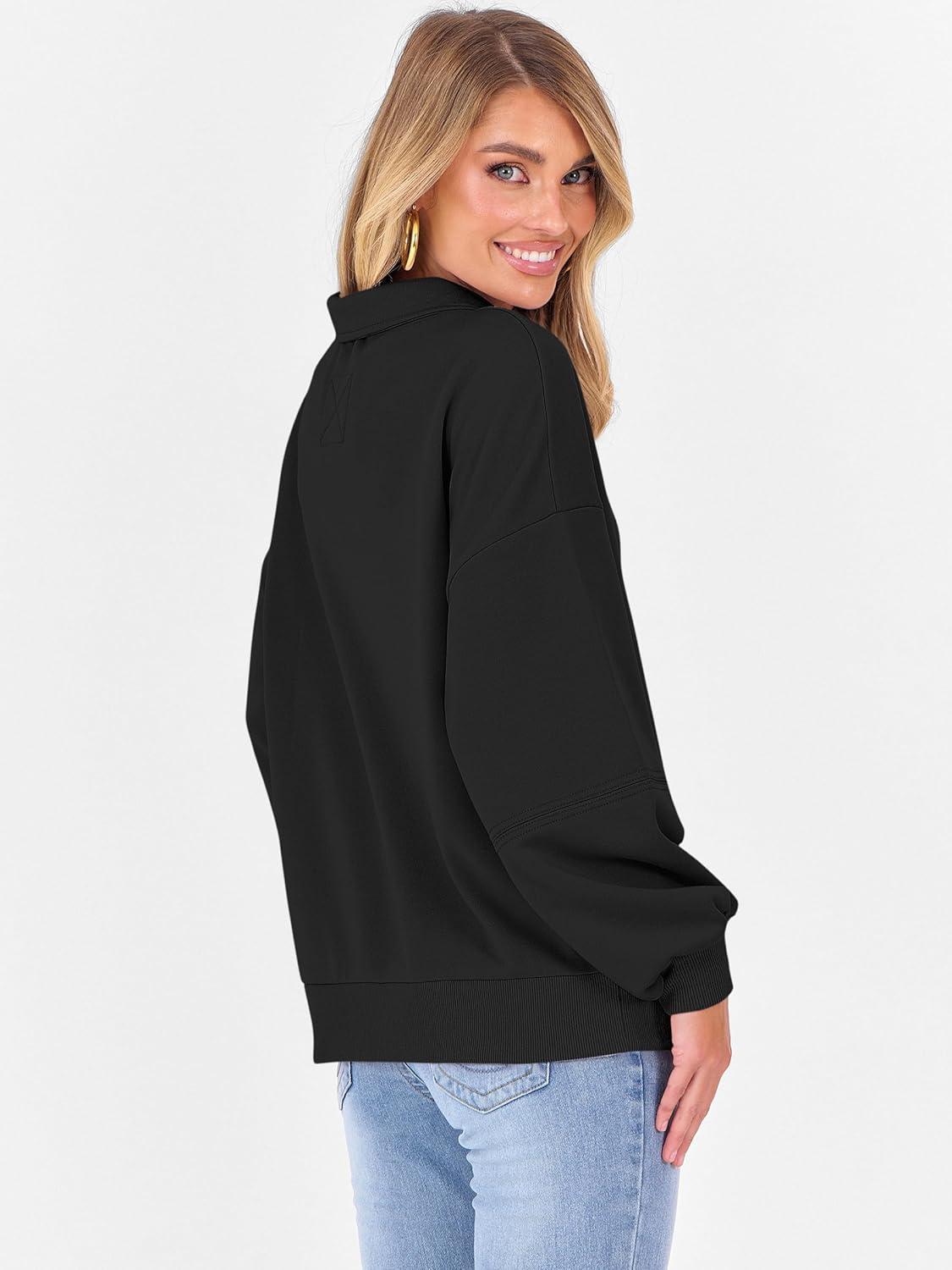 imageANRABESS Womens Oversized Sweatshirts Quarter Zip Long Sleeve Comfy Casual Boxy Pullover Tops 2025 Fall Trendy Y2K OutfitsBlack