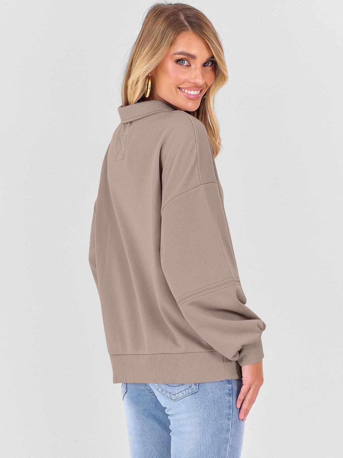 imageANRABESS Womens Oversized Sweatshirts Quarter Zip Long Sleeve Comfy Casual Boxy Pullover Tops 2025 Fall Trendy Y2K OutfitsKhaki