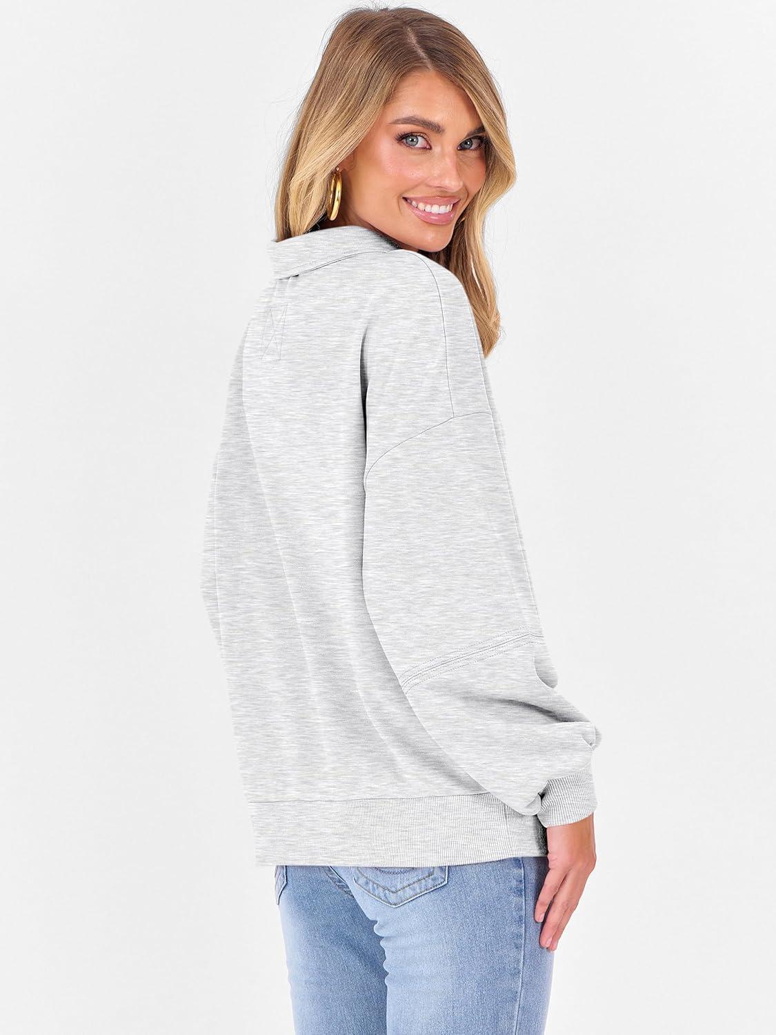 imageANRABESS Womens Oversized Sweatshirts Quarter Zip Long Sleeve Comfy Casual Boxy Pullover Tops 2025 Fall Trendy Y2K OutfitsLight Grey