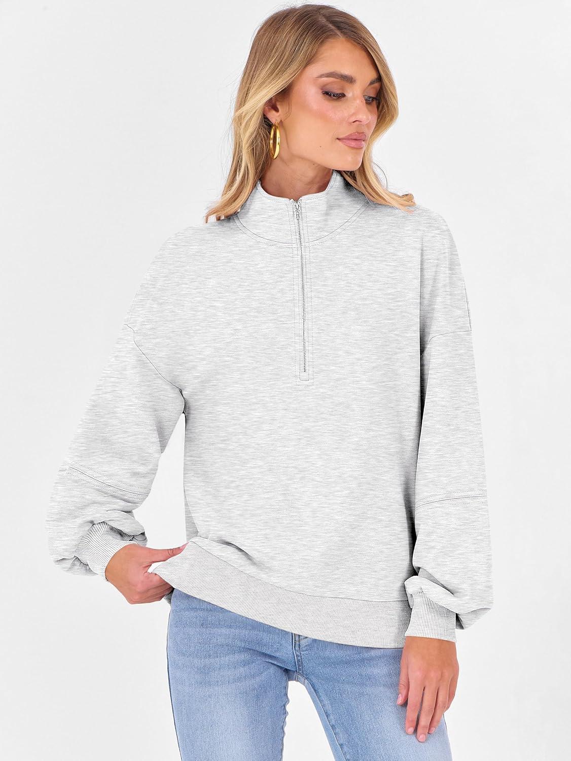 imageANRABESS Womens Oversized Sweatshirts Quarter Zip Long Sleeve Comfy Casual Boxy Pullover Tops 2025 Fall Trendy Y2K OutfitsLight Grey