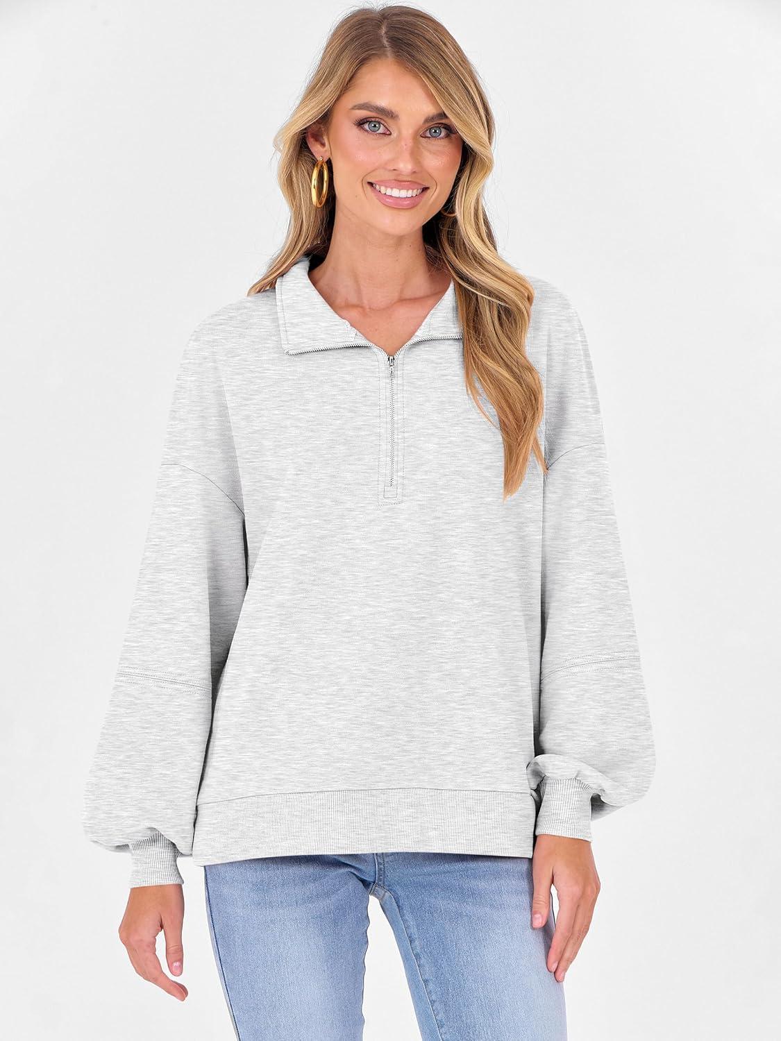 imageANRABESS Womens Oversized Sweatshirts Quarter Zip Long Sleeve Comfy Casual Boxy Pullover Tops 2025 Fall Trendy Y2K OutfitsLight Grey