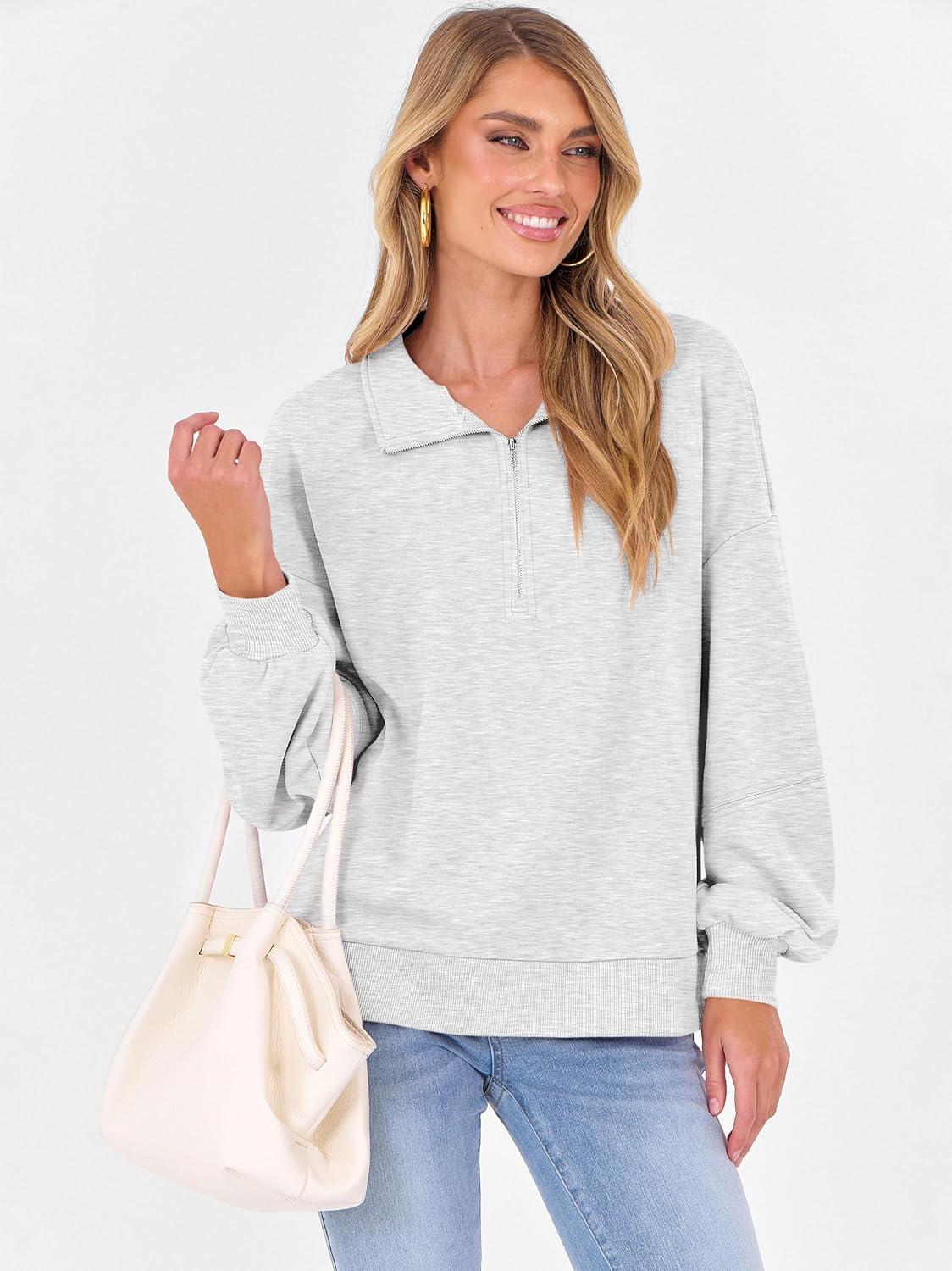 imageANRABESS Womens Oversized Sweatshirts Quarter Zip Long Sleeve Comfy Casual Boxy Pullover Tops 2025 Fall Trendy Y2K OutfitsLight Grey
