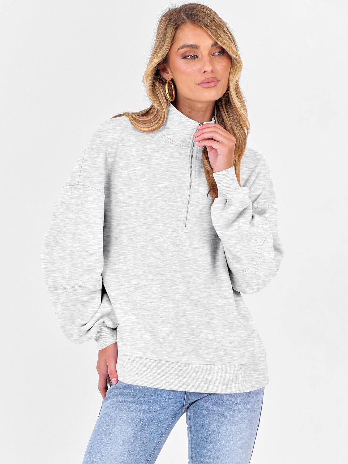 imageANRABESS Womens Oversized Sweatshirts Quarter Zip Long Sleeve Comfy Casual Boxy Pullover Tops 2025 Fall Trendy Y2K OutfitsLight Grey