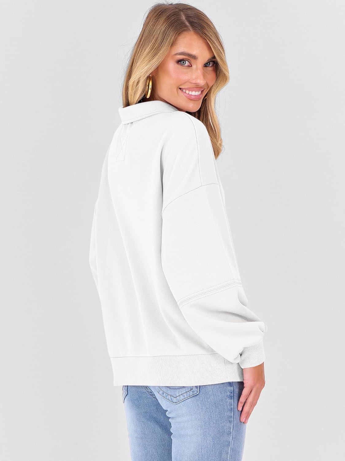 imageANRABESS Womens Oversized Sweatshirts Quarter Zip Long Sleeve Comfy Casual Boxy Pullover Tops 2025 Fall Trendy Y2K OutfitsWhite
