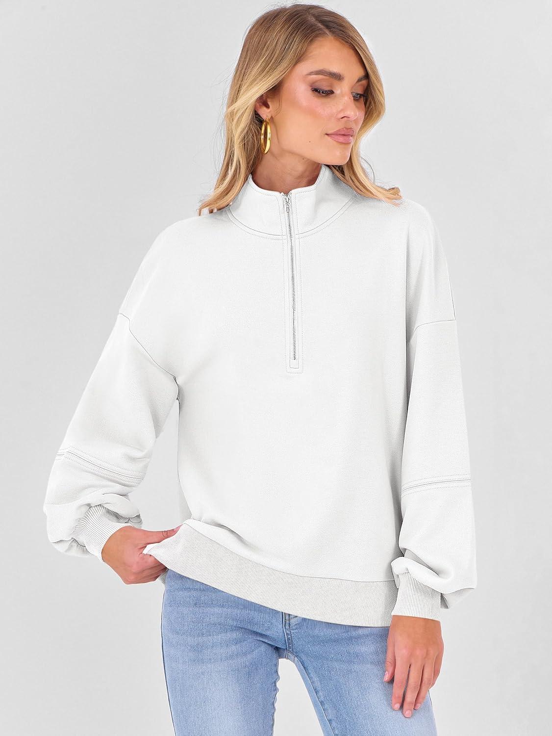 imageANRABESS Womens Oversized Sweatshirts Quarter Zip Long Sleeve Comfy Casual Boxy Pullover Tops 2025 Fall Trendy Y2K OutfitsWhite