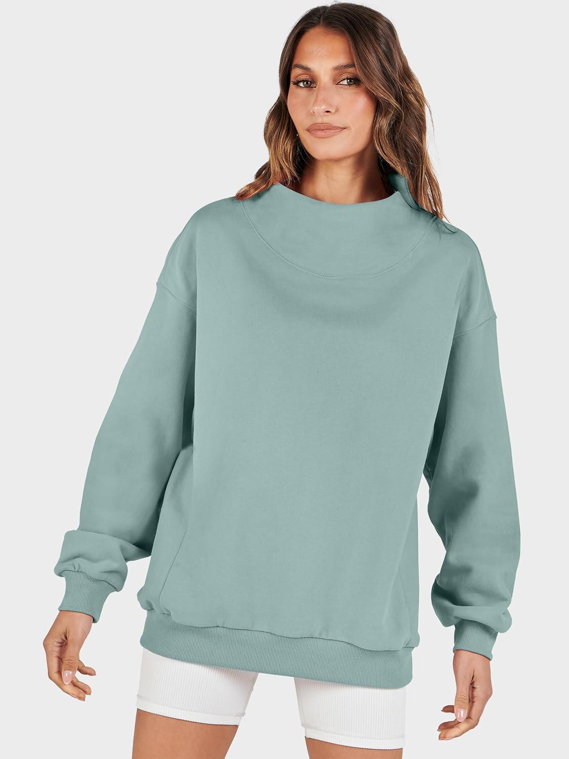 imageANRABESS Womens Oversized Sweatshirts Turtleneck Pullover Long Sleeve Hoodies Tops 2025 Fall Fashion Preppy OutfitsLight Green