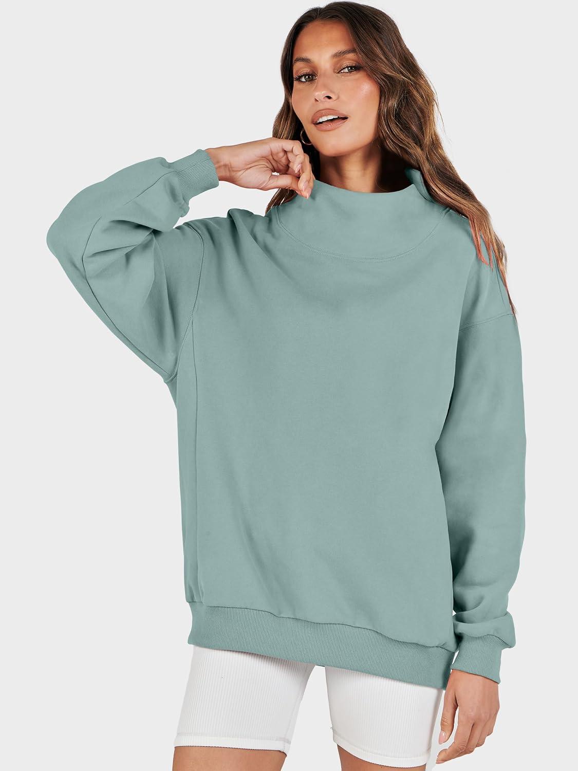 imageANRABESS Womens Oversized Sweatshirts Turtleneck Pullover Long Sleeve Hoodies Tops 2025 Fall Fashion Preppy OutfitsLight Green