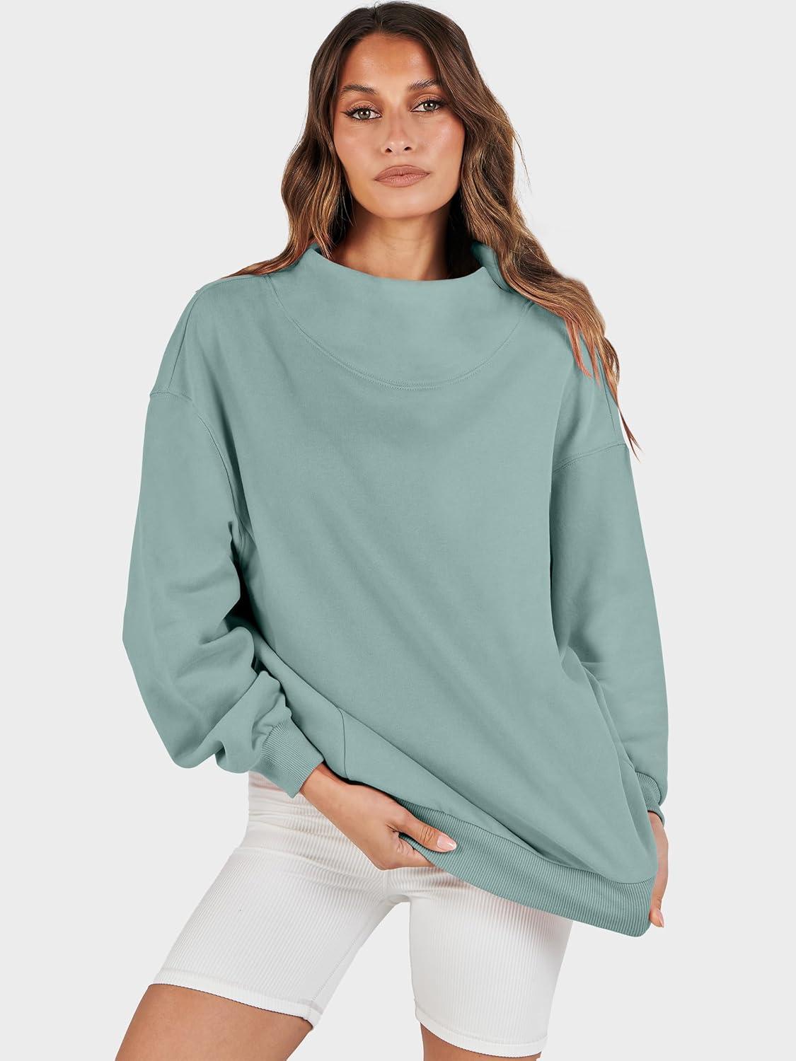 imageANRABESS Womens Oversized Sweatshirts Turtleneck Pullover Long Sleeve Hoodies Tops 2025 Fall Fashion Preppy OutfitsLight Green