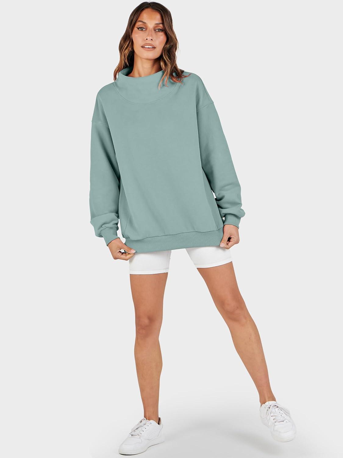 imageANRABESS Womens Oversized Sweatshirts Turtleneck Pullover Long Sleeve Hoodies Tops 2025 Fall Fashion Preppy OutfitsLight Green