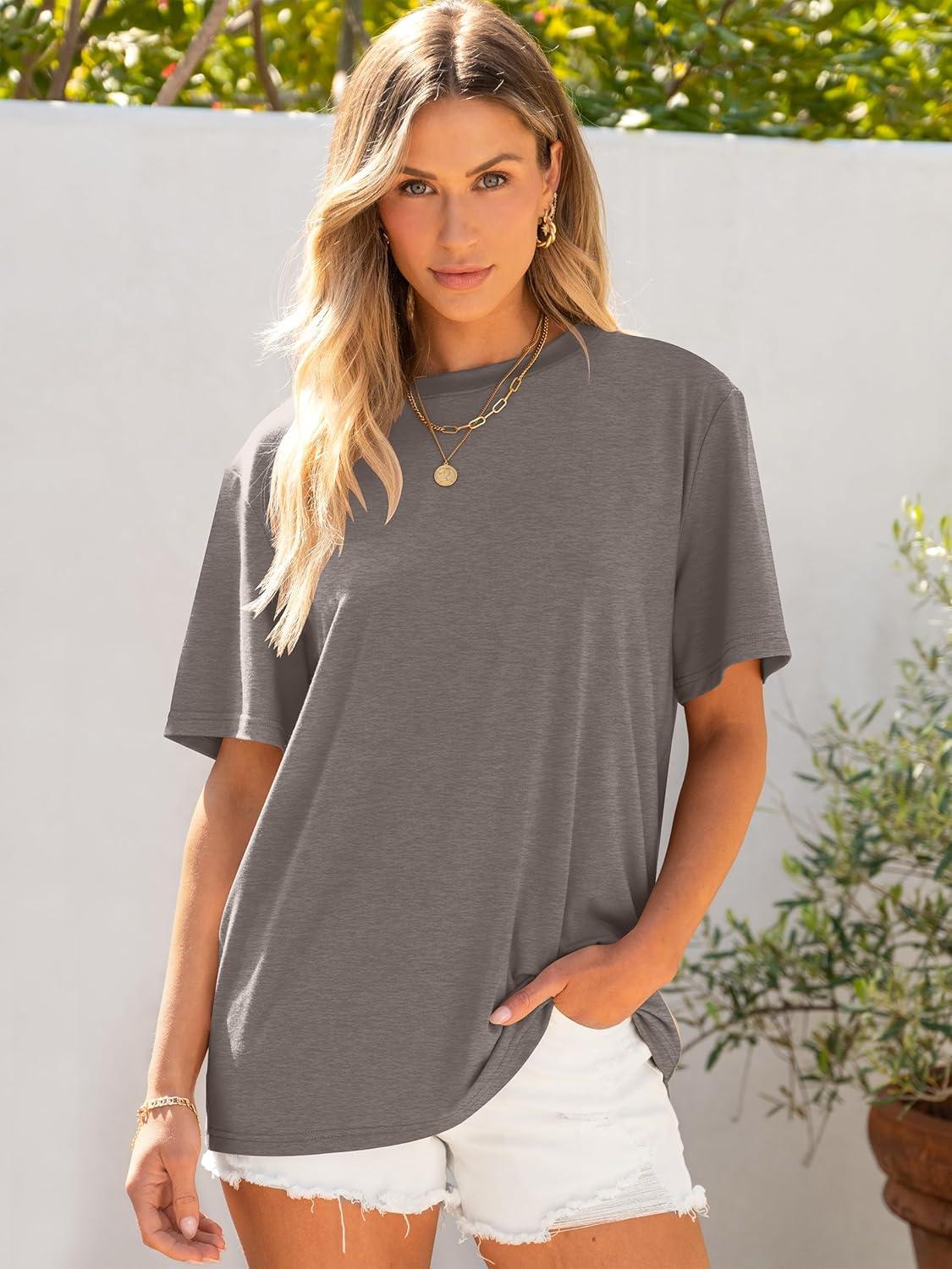imageANRABESS Womens Oversized T Shirts Short Sleeve Crewneck Tops Casual Loose Basic Tee Shirts 2025 Summer Trendy OutfitsBrown Grey