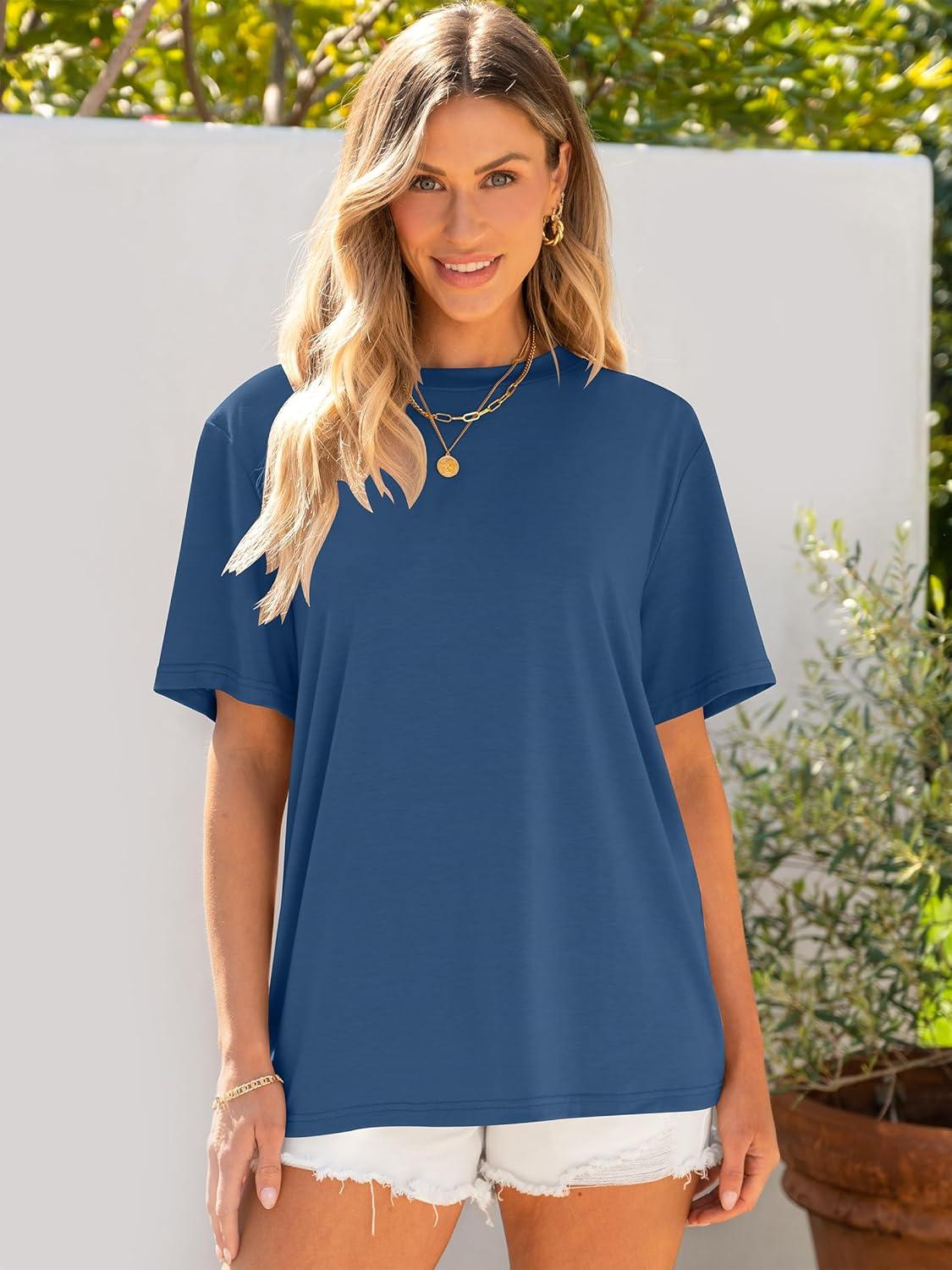 imageANRABESS Womens Oversized T Shirts Short Sleeve Crewneck Tops Casual Loose Basic Tee Shirts 2025 Summer Trendy OutfitsCerulean