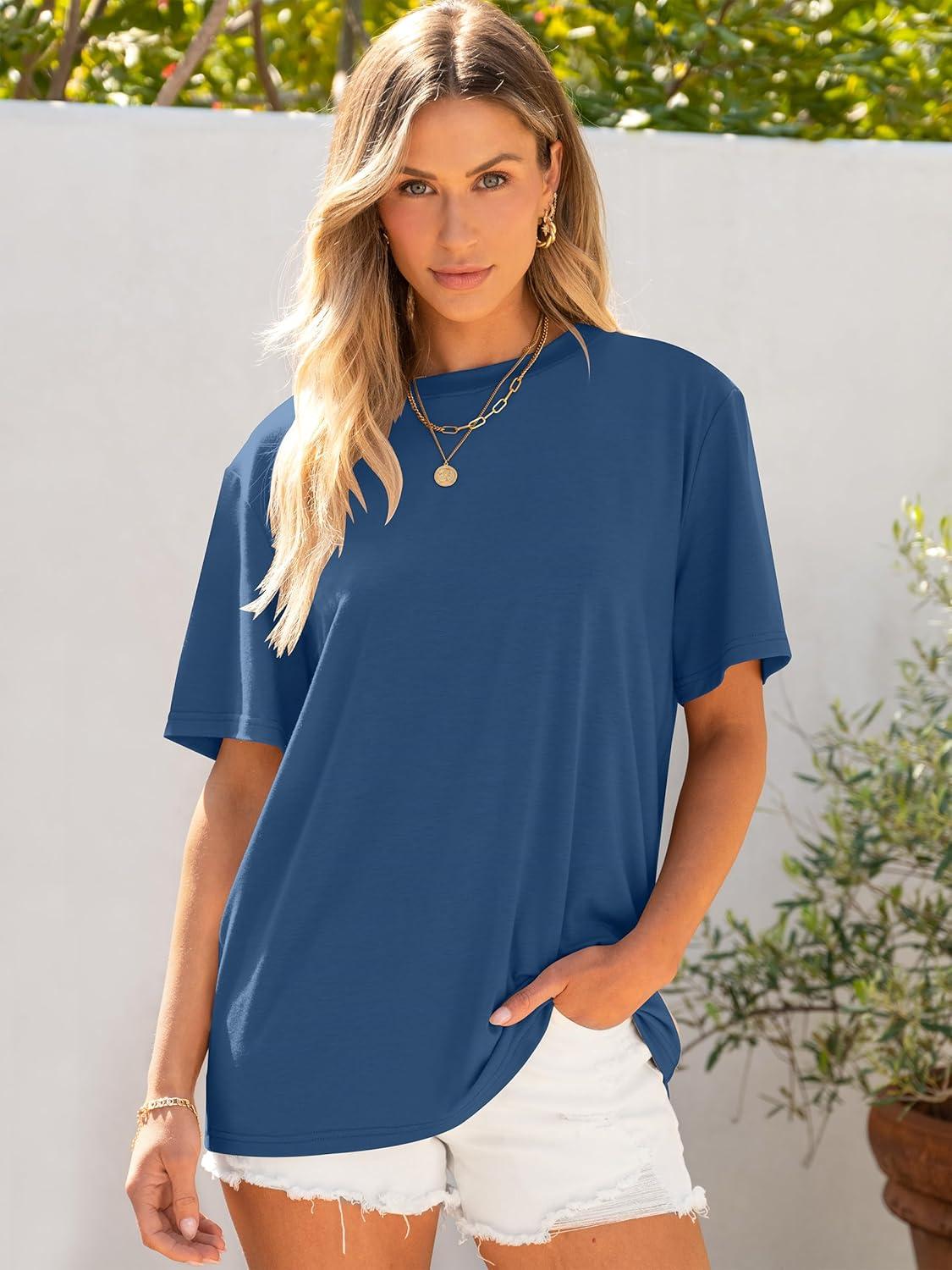 imageANRABESS Womens Oversized T Shirts Short Sleeve Crewneck Tops Casual Loose Basic Tee Shirts 2025 Summer Trendy OutfitsCerulean